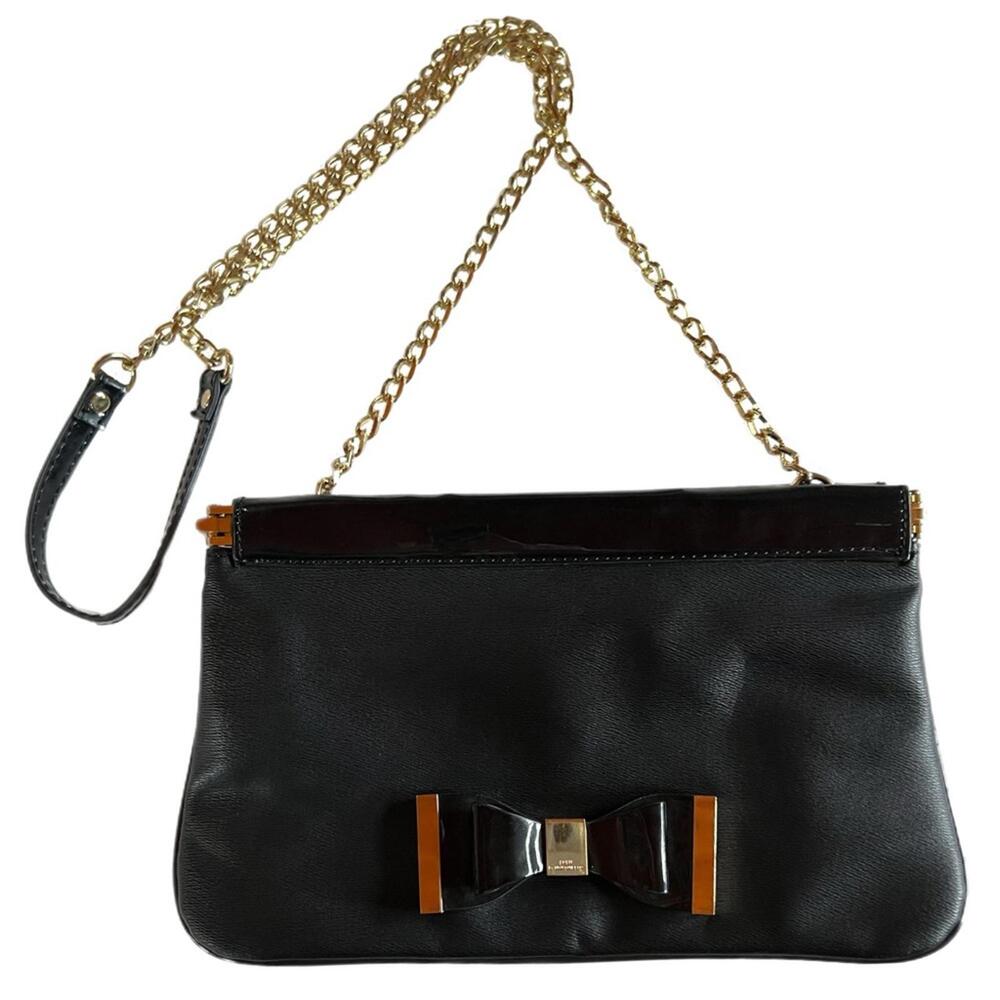 Lulu Guinness Black Patent Leather Shoulder Strap Handbag with Bow